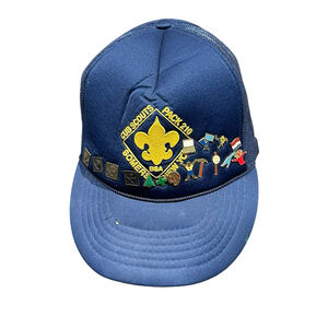 Vintage Cub Scouts Pack 210 Somers NY BSA Mesh Trucker Hat with Pins RARE READ